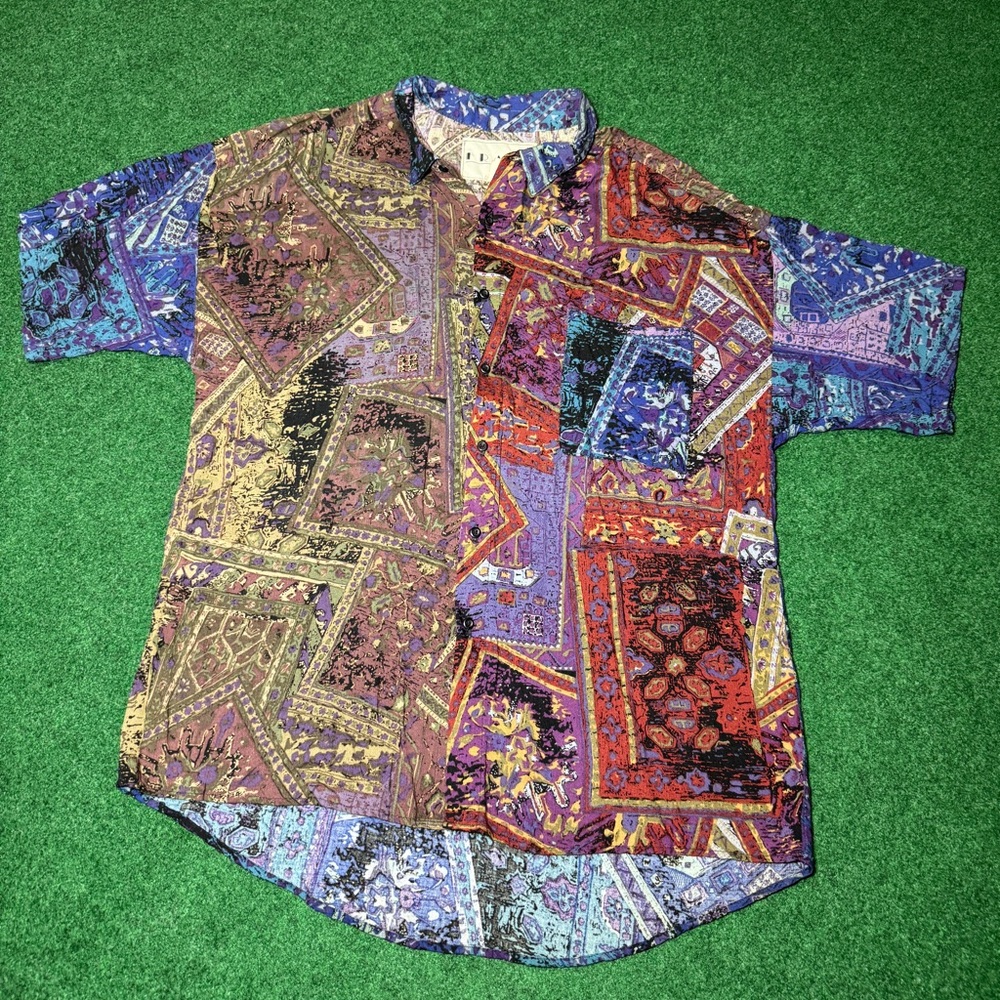 Vintage 90s Frank Leisure Vacation Hawaiian Abstract Large Button Up Shirt